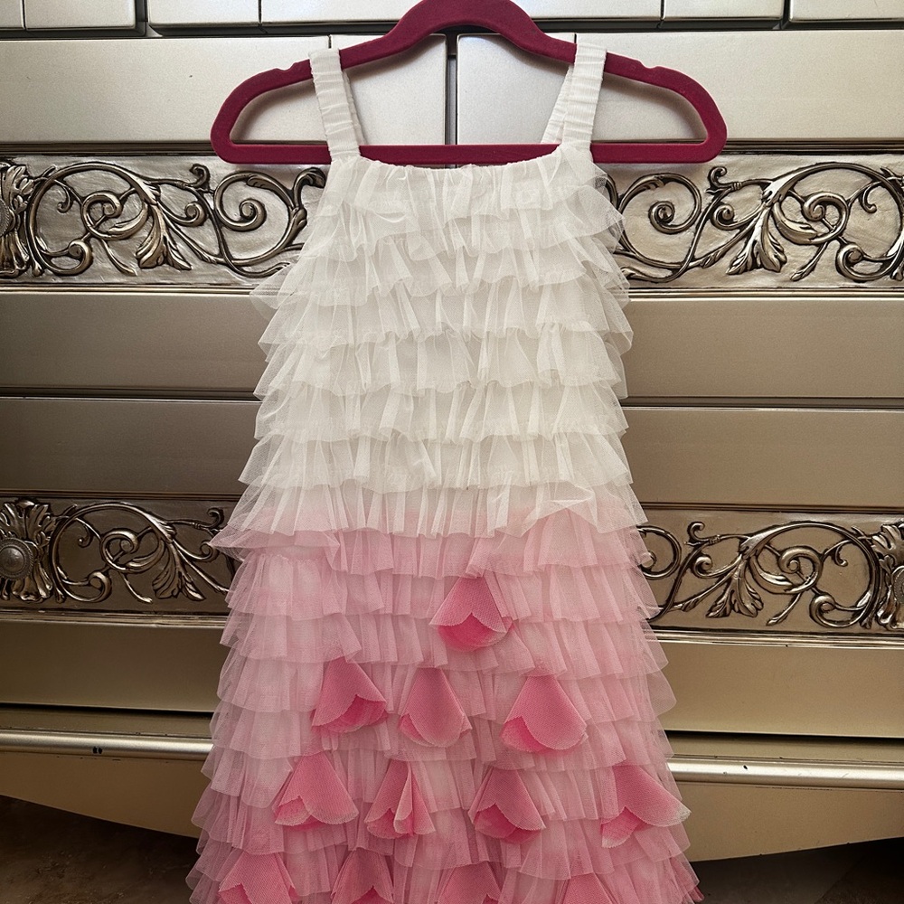 White and Pink Tiered Ruffled Dress